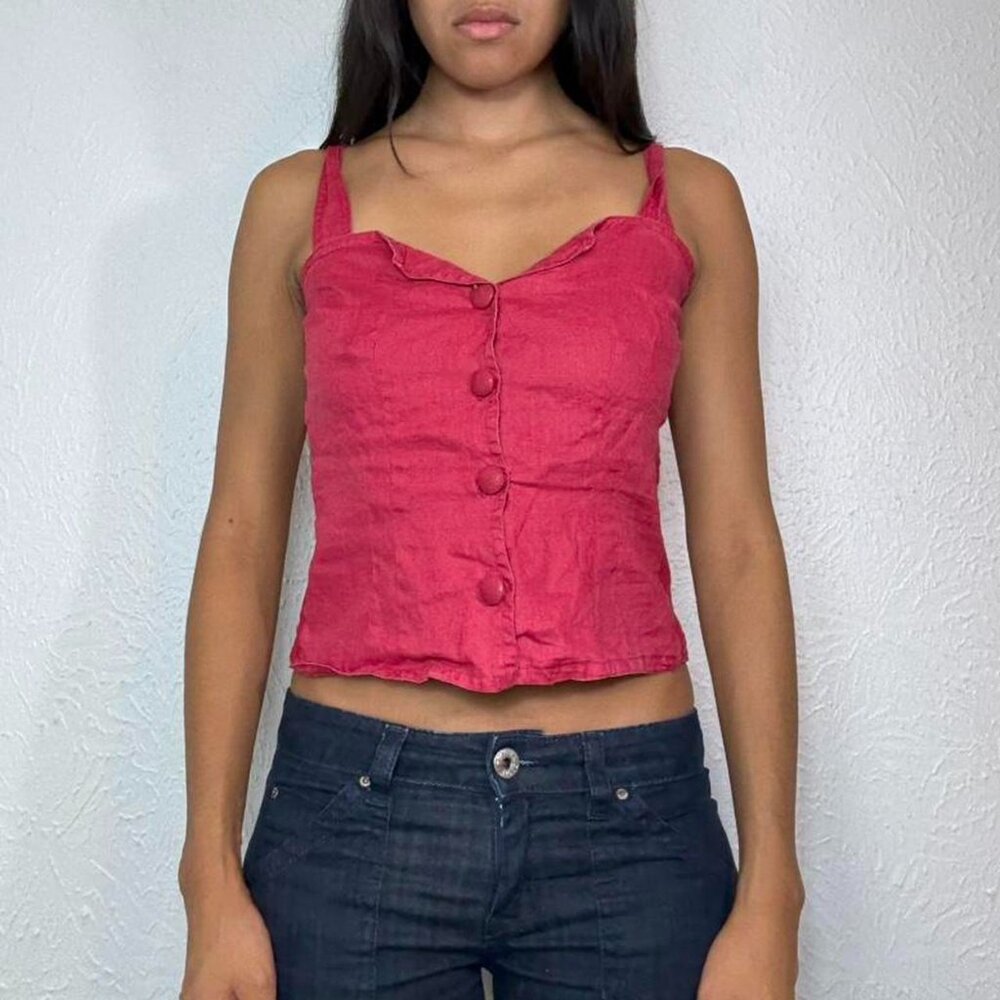 90s RED BUTTON UP TANK TOP